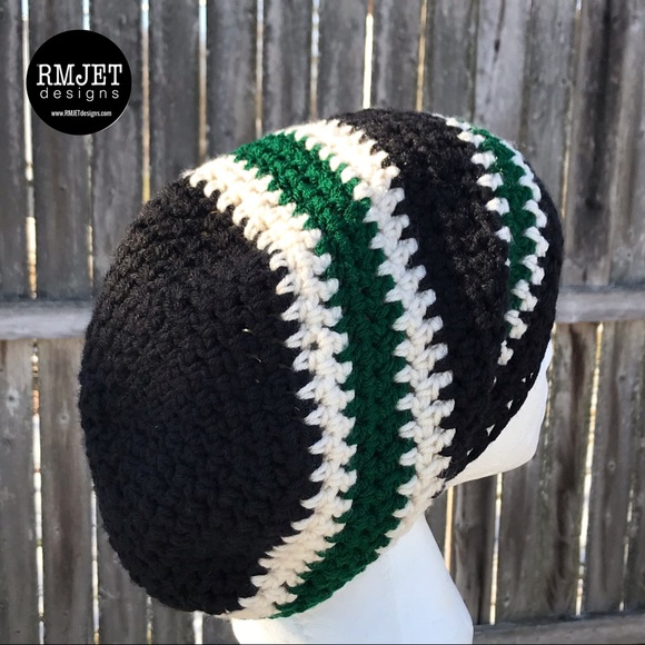 HANDMADE Other - Black Green Cream Tam Dreadlock Hat Hippie Beanie